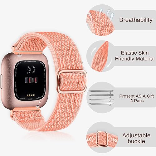Miniatura 10 de Paquete de 8 bandas elásticas compatibles con Fitbit Versa 2VersaVersa LiteVersa SE para mujeres y hombres, correa trenzada de nailon elástico