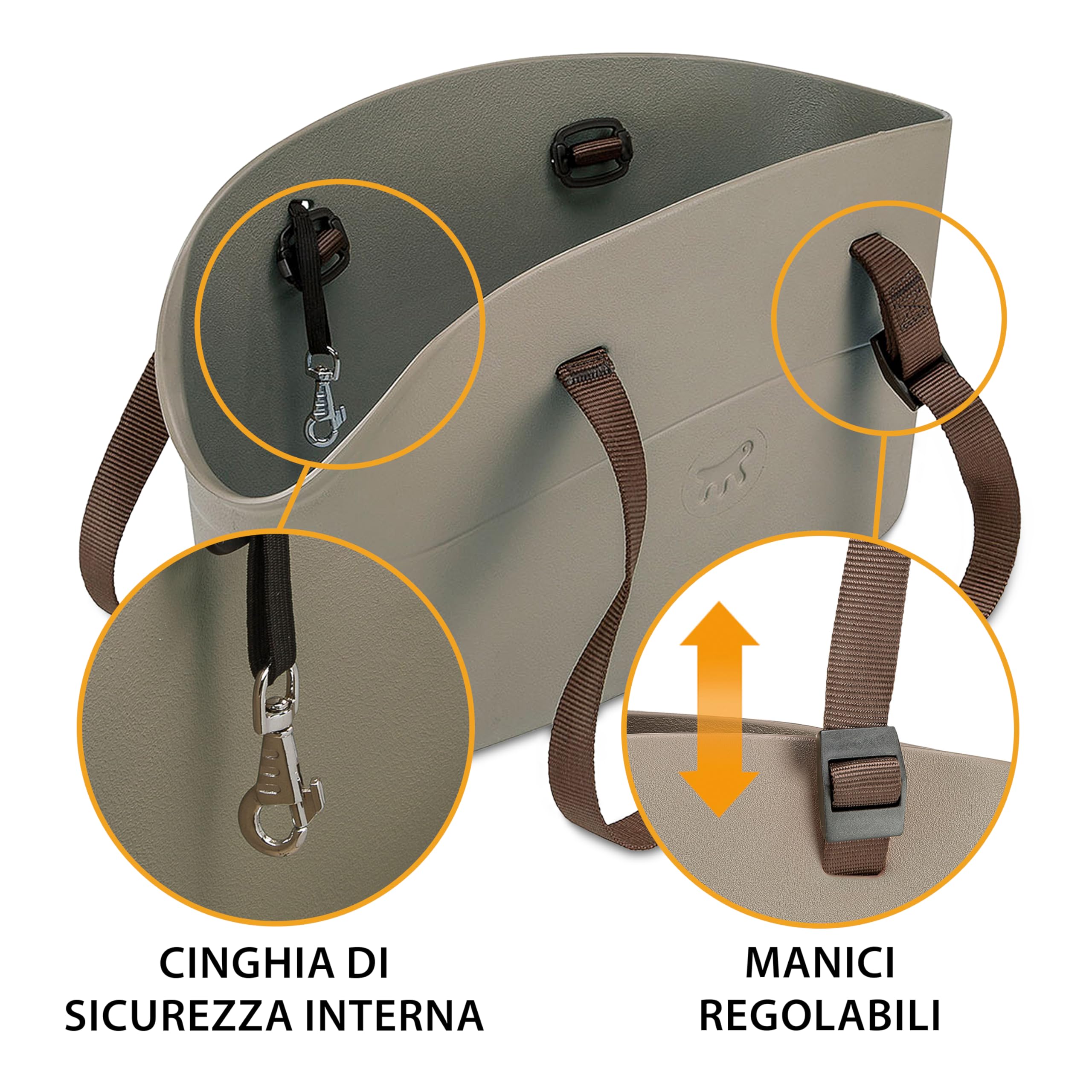 Ferplast Borsa per Cani fino a 8 Kg. Trasportino Gatti in Plastica Gommata, Impermeabile e Lavabile, Manici Regolabili, Cinghia di sicurezza, 43,5 x 21,5 x h 27 cm. Tortora