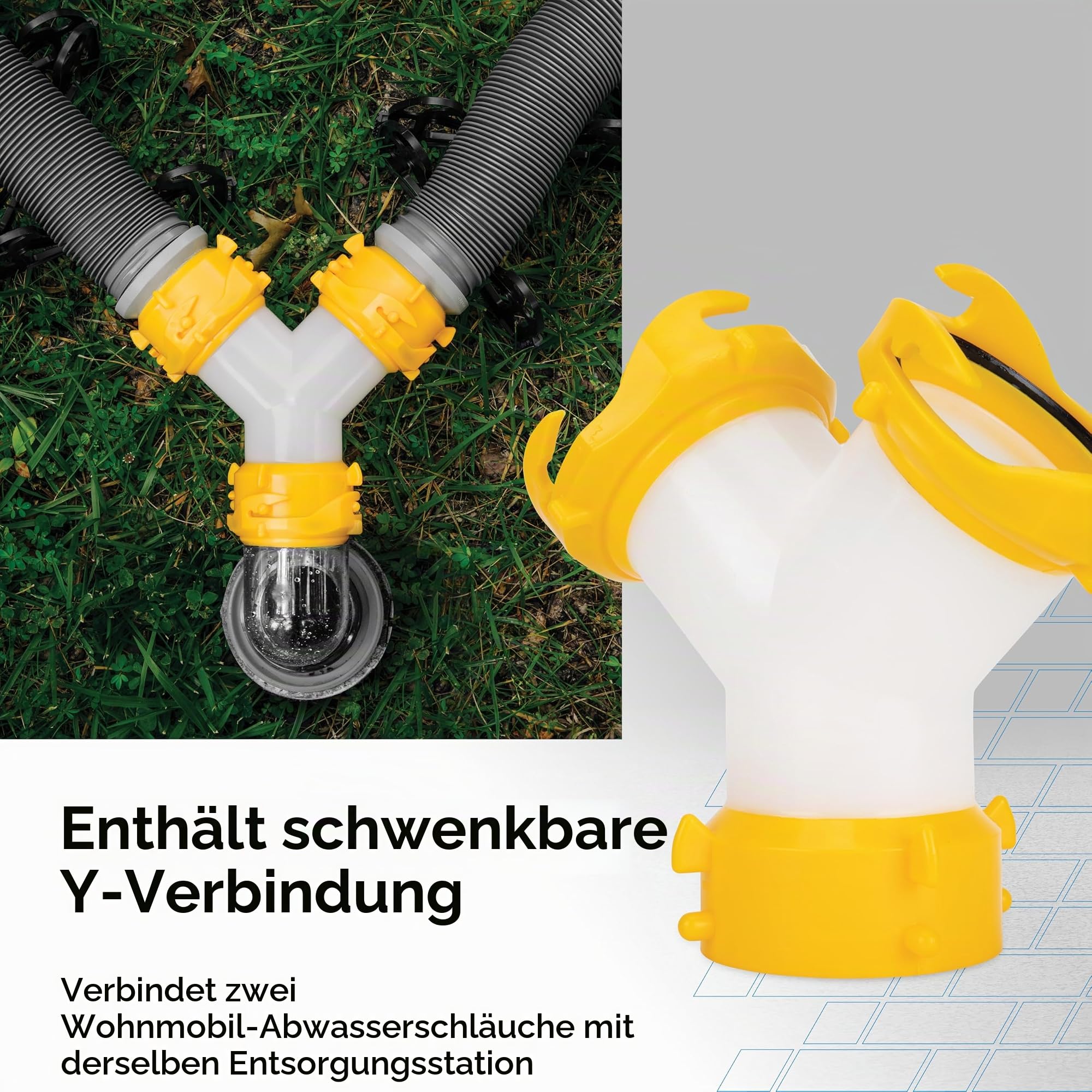 Camco Deluxe-Abwasserschlauch-Set, 6 m, inklusive 6-3 m langen Wohnmobil-Abwasserschläuchen, vormontierten 360-Grad-Dreharmaturen und Wye-Anschluss, gebrauchsfertiges Wohnmobil-Abwasser-Set, leicht