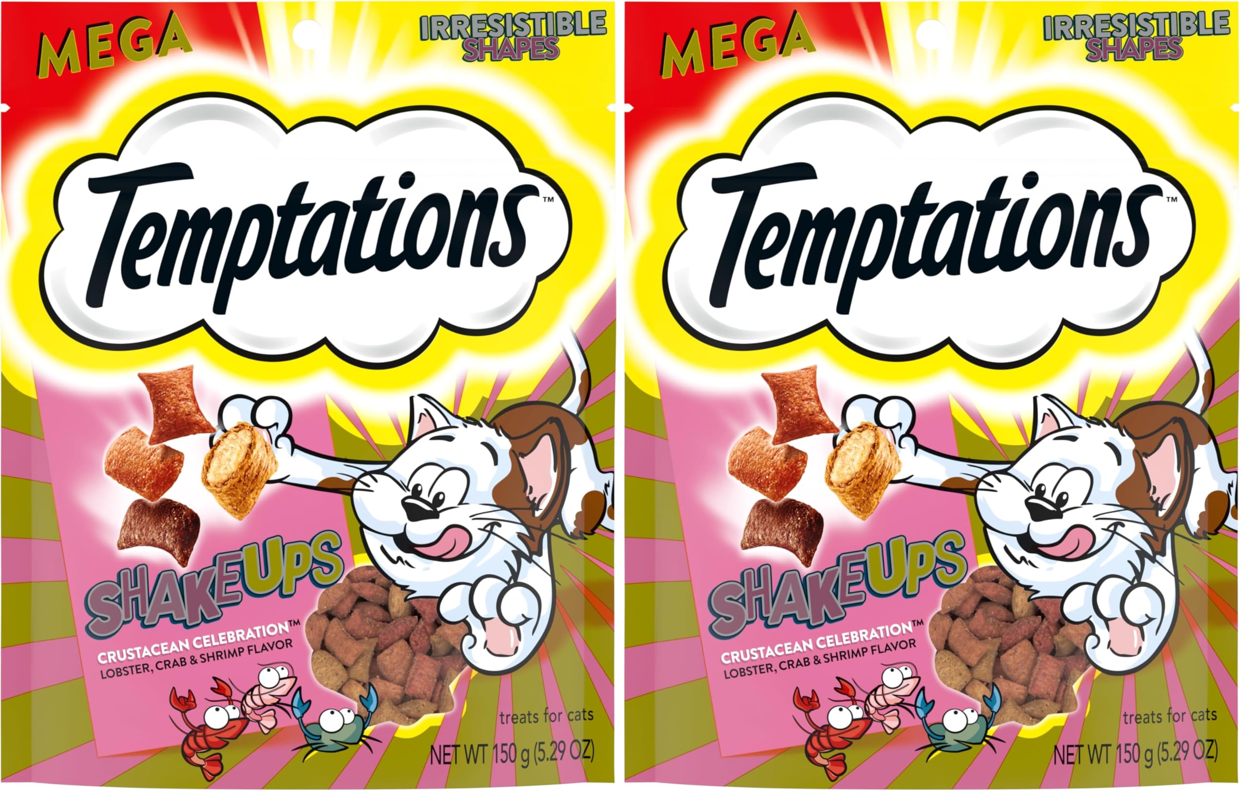 Temptations Cat Treats, Crustacean Celebration Flavor, 5.29 oz | Crunchy and Soft | Pack of 2 | ShakeUps