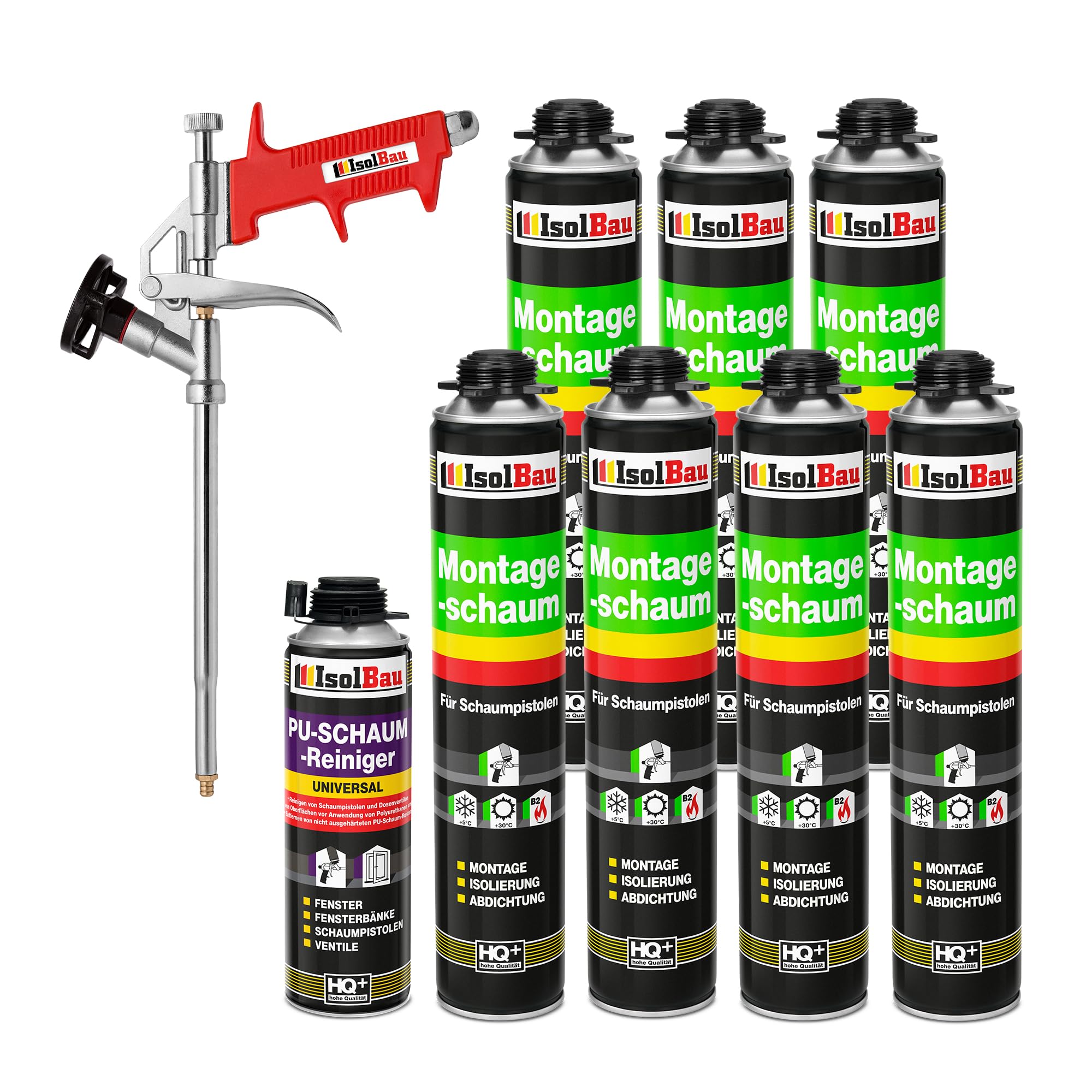 Lot de 7 cartouches de 750 ml de mousse polyuréthane monocomposante de construction/montage pour pistolet + 1 nettoyant + 1 pistolet