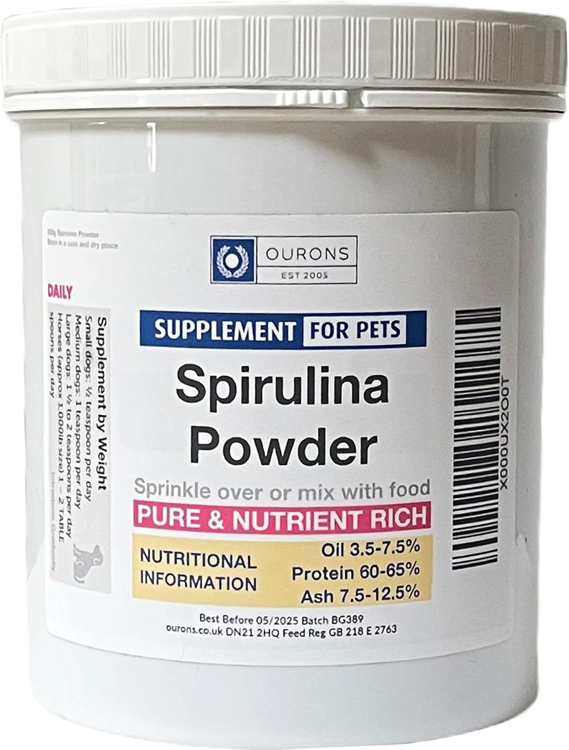 Spirulina Powder For Dogs & Horses 300g Tub 100 Pure Natural Supplement Amazon.co.uk Pet