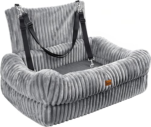 Pawaboo Dog Car Seat, Dog Booster Car Seats with Memory Foam, Thickened Cushion & Washable Removable Cover, Pet Travel Carseat Bed with Safety Leashes for Medium/Large Dogs or 2 Small Dogs, Gray