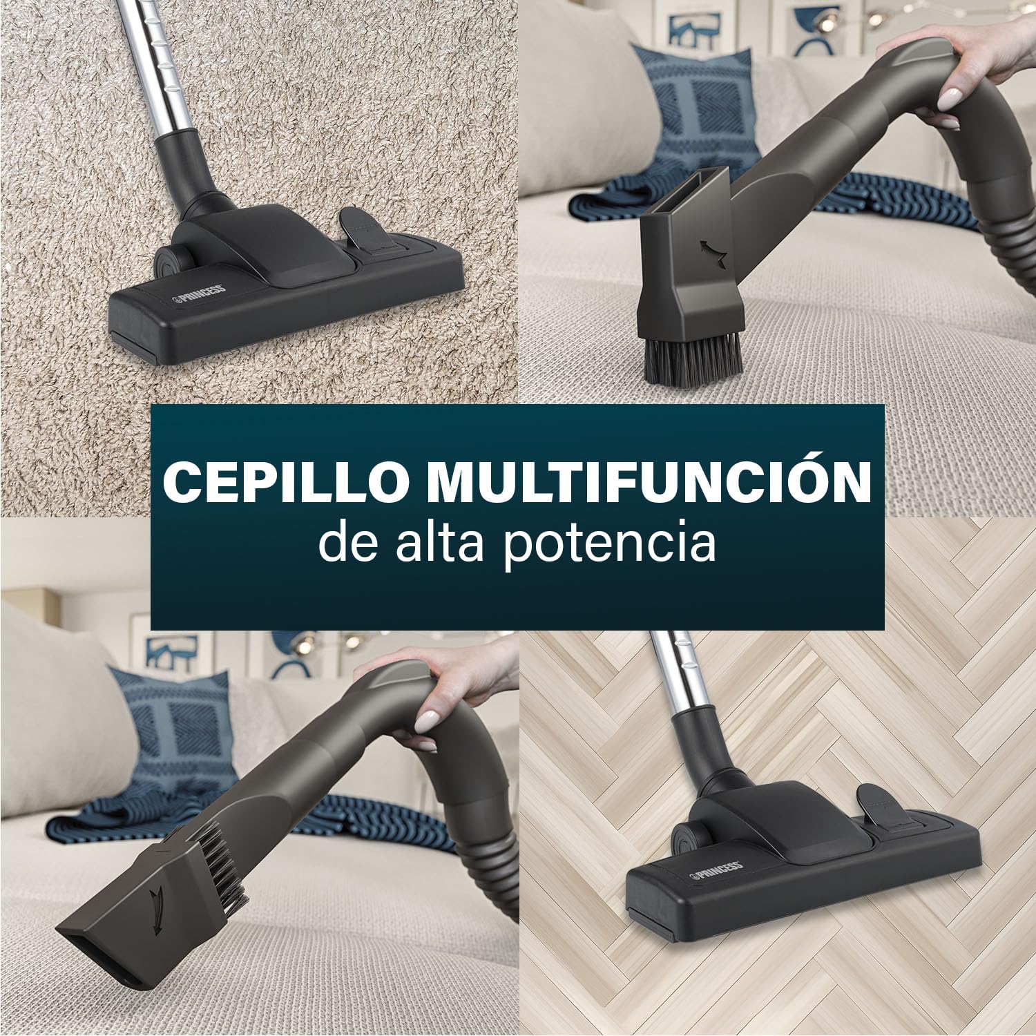Princess Cyclone Storm Aspirador sin bolsa, 4 litros de capacidad, motor de 700 W con tecnología multiciclón, 8 m de cable, filtro HEPA, cepillo combinado para alfombras y suelos duros, 335080