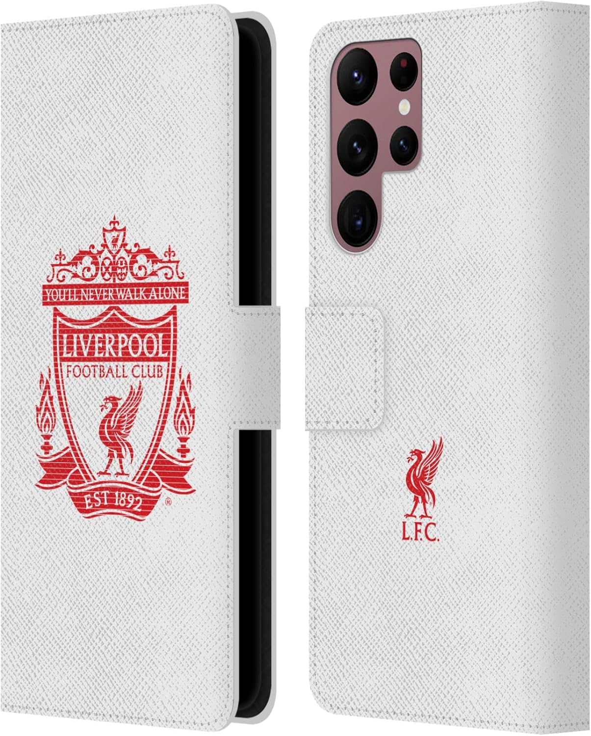 Head Case Designs Officially Licensed Liverpool Football Club Black 2 Crest 2 Leather Book Wallet Case Cover Compatible with Samsung Galaxy S22 Ultra 5G