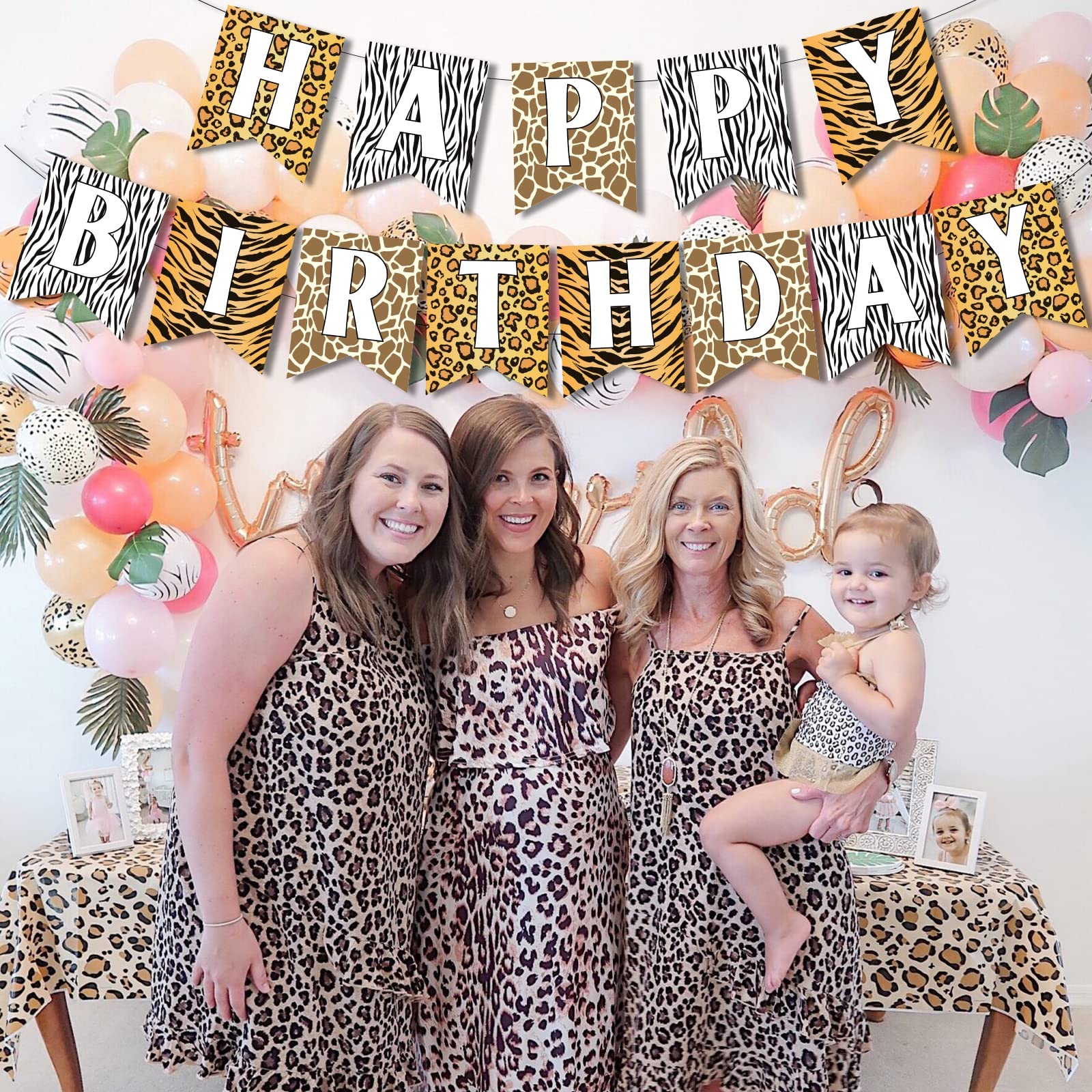 Banner Di Buon Compleanno Animali Giungla Safari, Ghirlanda Decorativa Con Ghepardo, Leopardo, Zebra, Per Feste Bambini E Adulti, Tema Selvaggio - 4