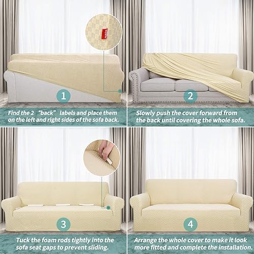 Miniatura 6 de YEMYHOM - Funda elástica protectora con diseño jacquard para sofá de 3 cojines, antideslizante, a prueba de mascotas, perros y gatos (sofá, beige)