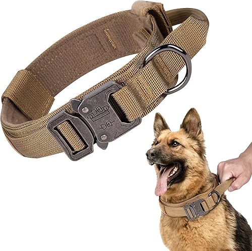 Collar táctico para perro, collar ajustable de nailon para entrenamiento militar con mango de control, hebilla de metal resistente para perros