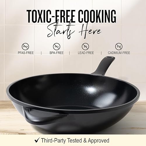 Miniatura 8 de Alva Energy Ceramic - Sartén antiadherente para wok, no tóxico, sin PFASPFOA ni PTFE, apto para todas las estufas y listo para inducción, mango