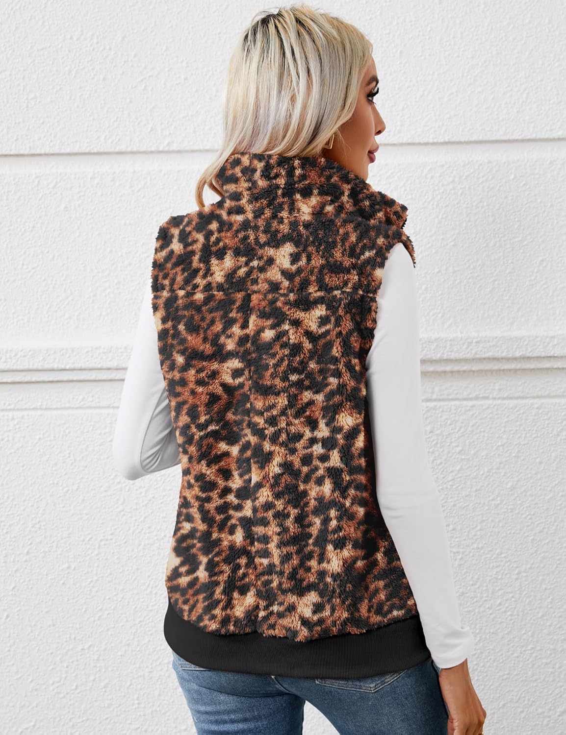 LOMON Womens Fuzzy Fleece Vest, Casual Warm Sleeveless Zip Up Sherpa Vest Jacket with Pockets for Fall/Winter - Image 3