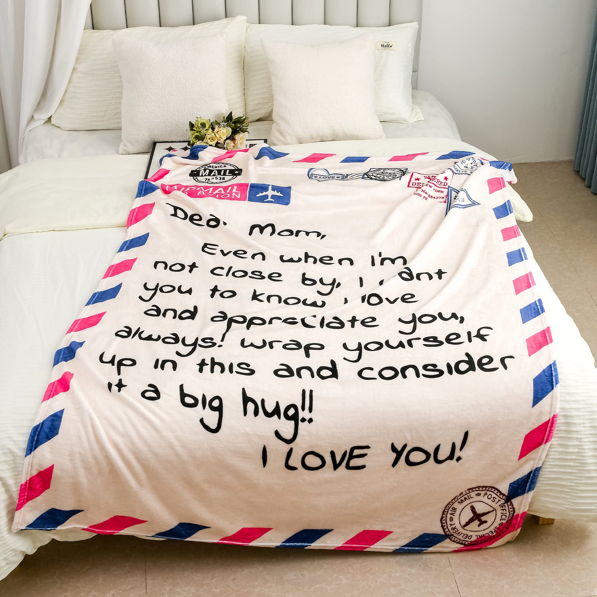 Mom Blankets Gifts for Mother from Daughter & Son, Mom Birthday Gift, Moms Blanket Gifts for Mothers, Letter Warm Soft Throw Blankets