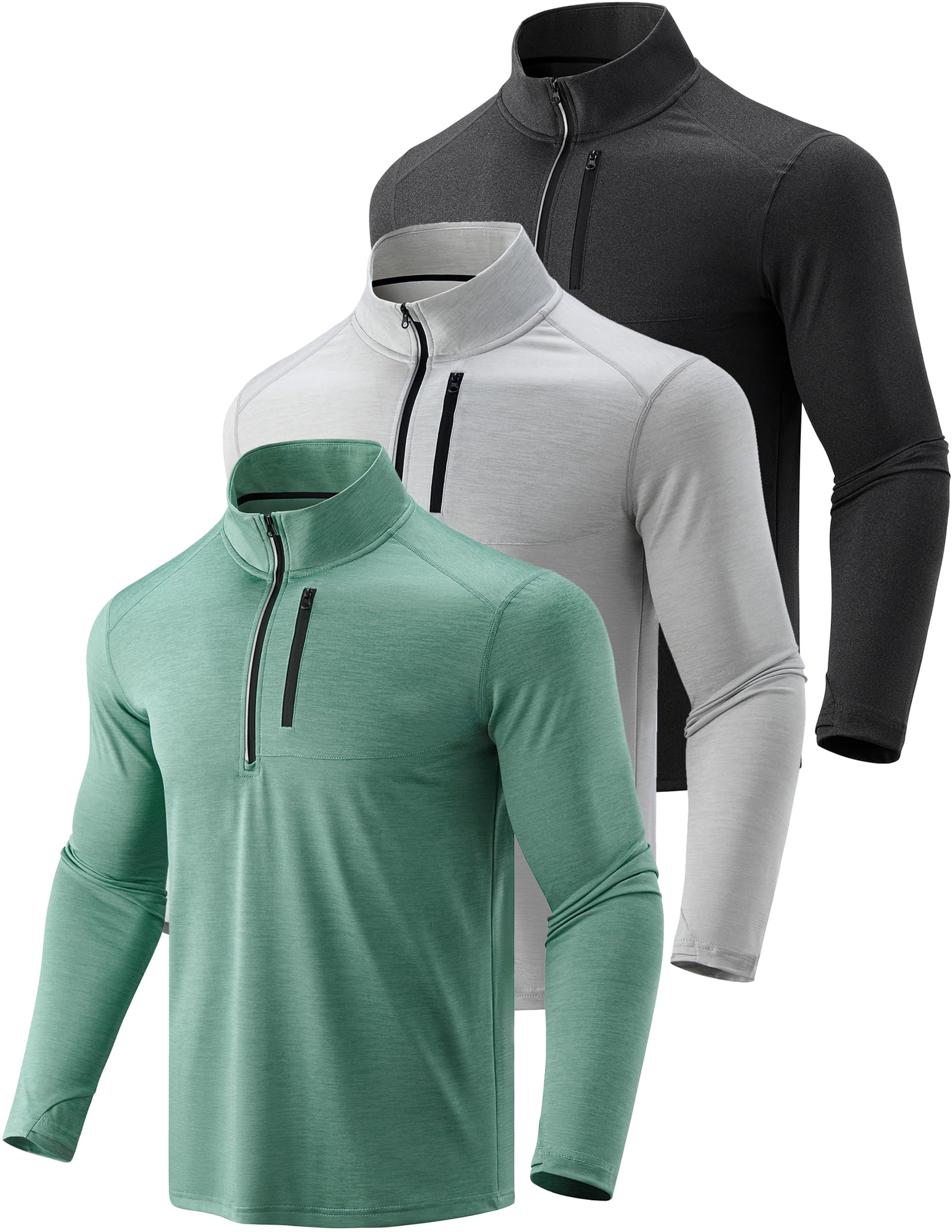Liberty Imports 3-pak męska bluza z zamkiem błyskawicznym lekka kurtka sportowa z długim rękawem wydajność trening bieganie koszule