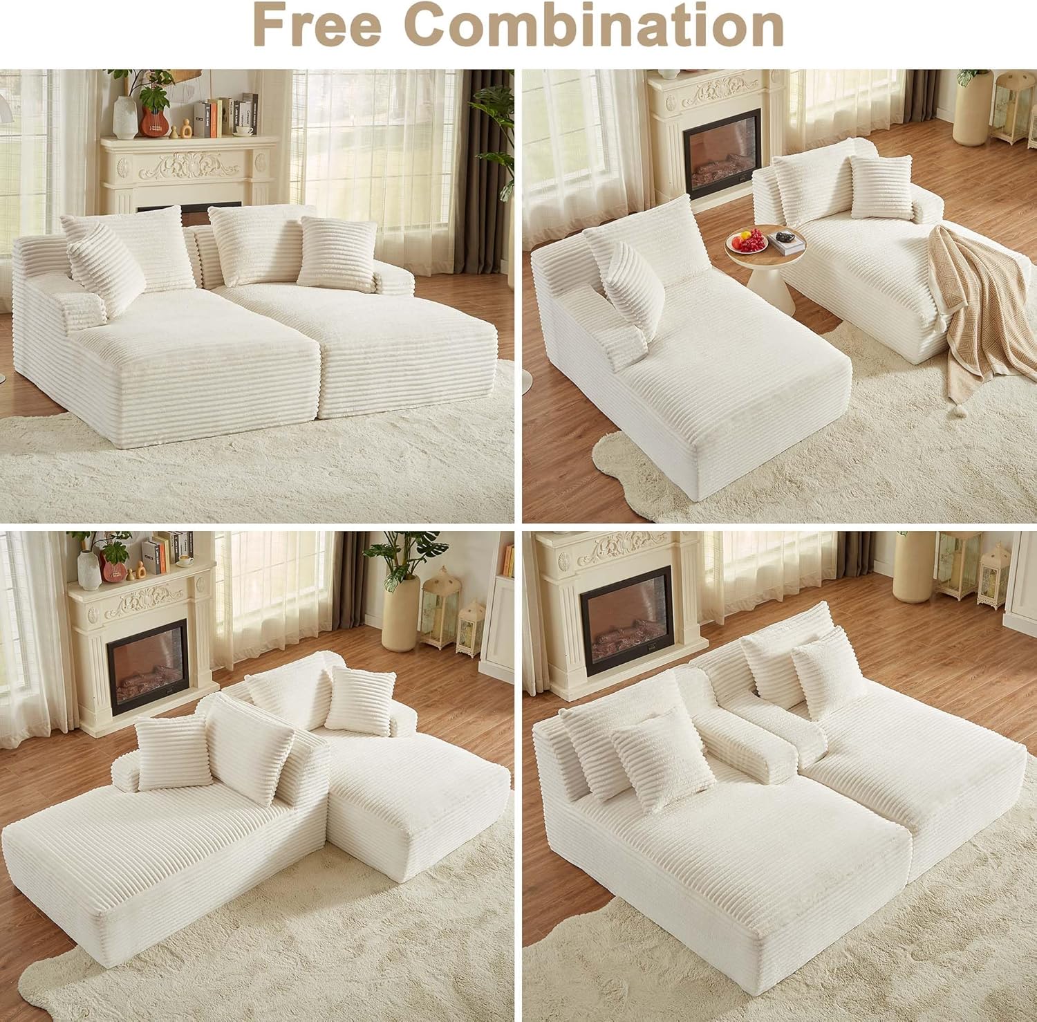 78.8" W Oversized Double Chaise Lounge Sofa Bed, Corduroy Chaise Lounge Chair Indoor, Boneless loveseat with Pillows & Wide Armrest, Deep Seat Cloud Couches for Living Room, Bedroom, Beige