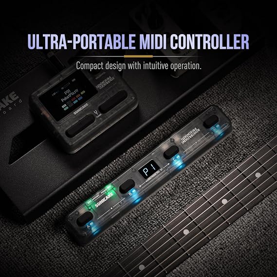 SONICAKE MIDI Foot Controller, 4 Buttons BT Footswitch - Pocket Control