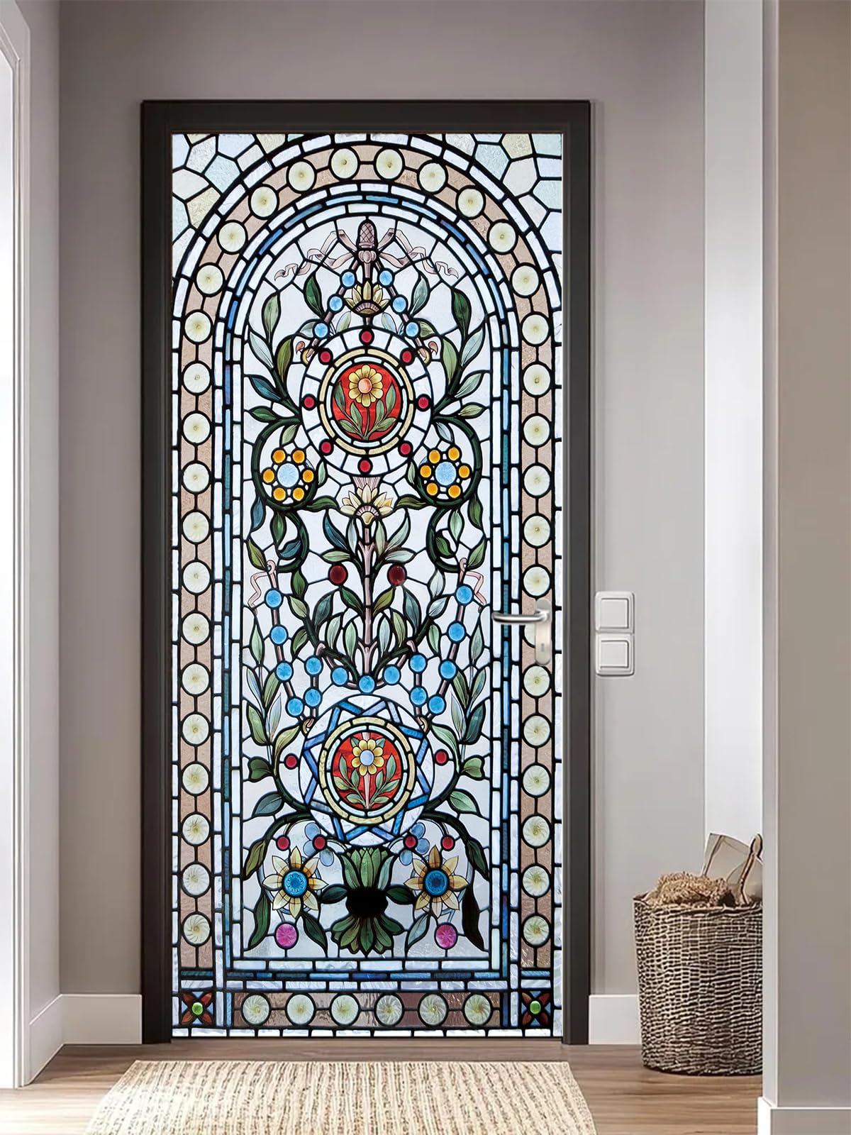 FLFK 3D Door Stickers Peel and Stick 77x200cm,Self-Adhesive Door Murals Wallpaper Wall Poster Stained Glass Window Decals for Home Decor(2Pcs/Set)