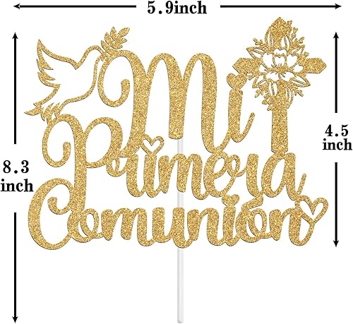Miniatura 9 de Ferburitar Decoración para tartas de comunión Mi Primera con purpurina dorada, My BautismoGod Bless, Primera ComuniónBautizoBaby Shower Decoración