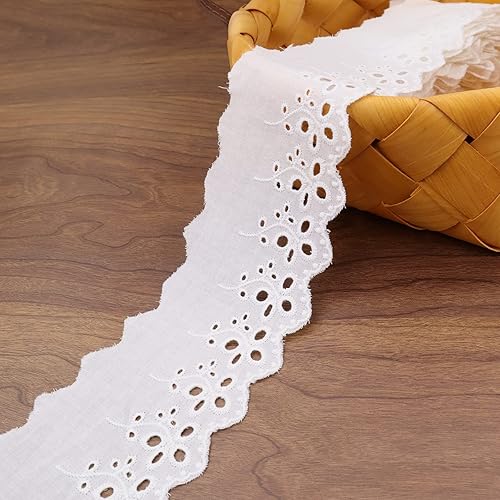 Ribete de encaje de algodón de 7 yardas con ojales, cinta de encaje bordado de costura blanca para coser vestido decoración de fiesta
