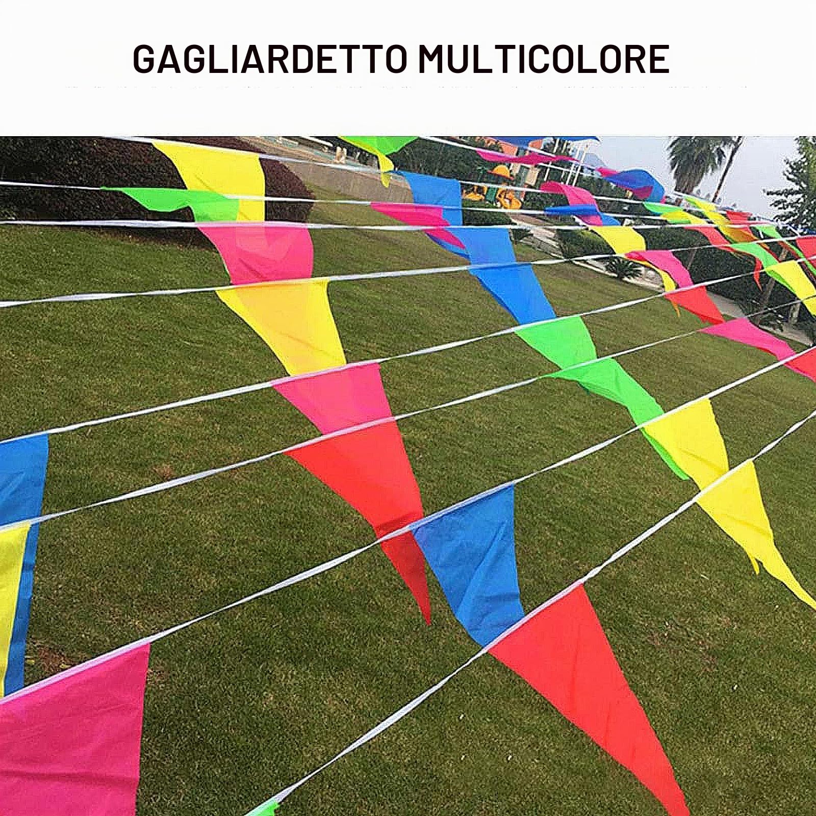 480 Metri 900 Bandierine Triangolari Colorate, Motivo Bandiere Multicolore in Tessuto, per Festa Natale Compleanno Matrimonio Cerimonio Giardino Esterno