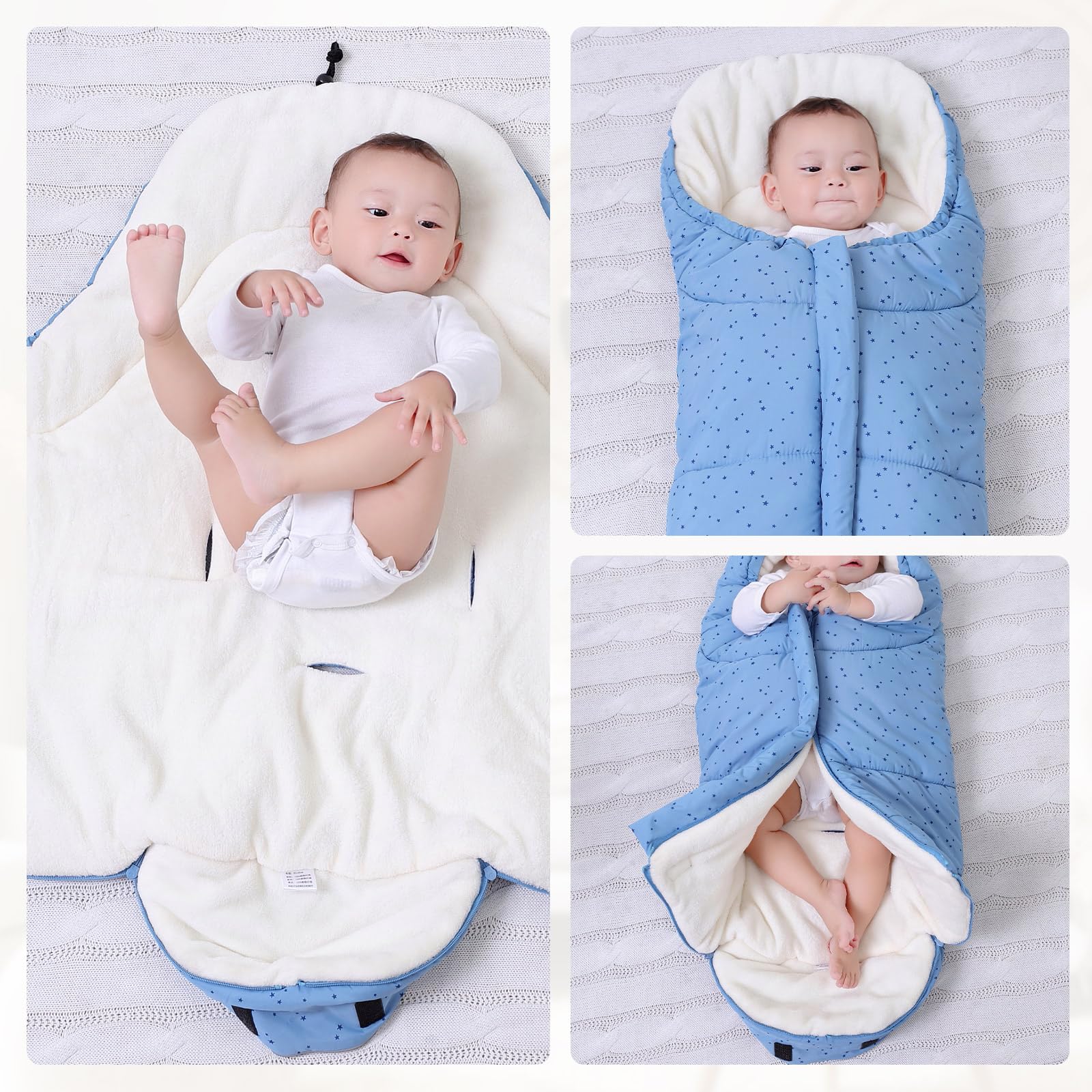 WYTbaby Sacchi Nanna per Bambino 3 Tog, Passeggino Sacco a pelo Neonato Coperta Universale Avvolgente 0-6 Mesi, Stella Blu