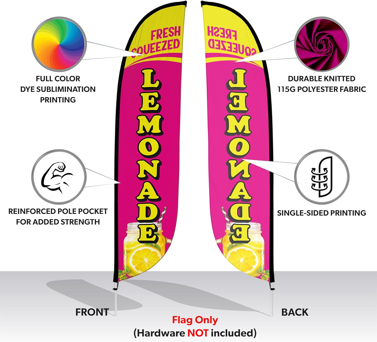 LookOurWay Feather Flag Banner - 12 Feet Tall Advertising Flags for Outdoor Business and Events Promotion - Swooper Flag Only - Juice Flag - Fresh Squeezed Lemonade (10M1200617)