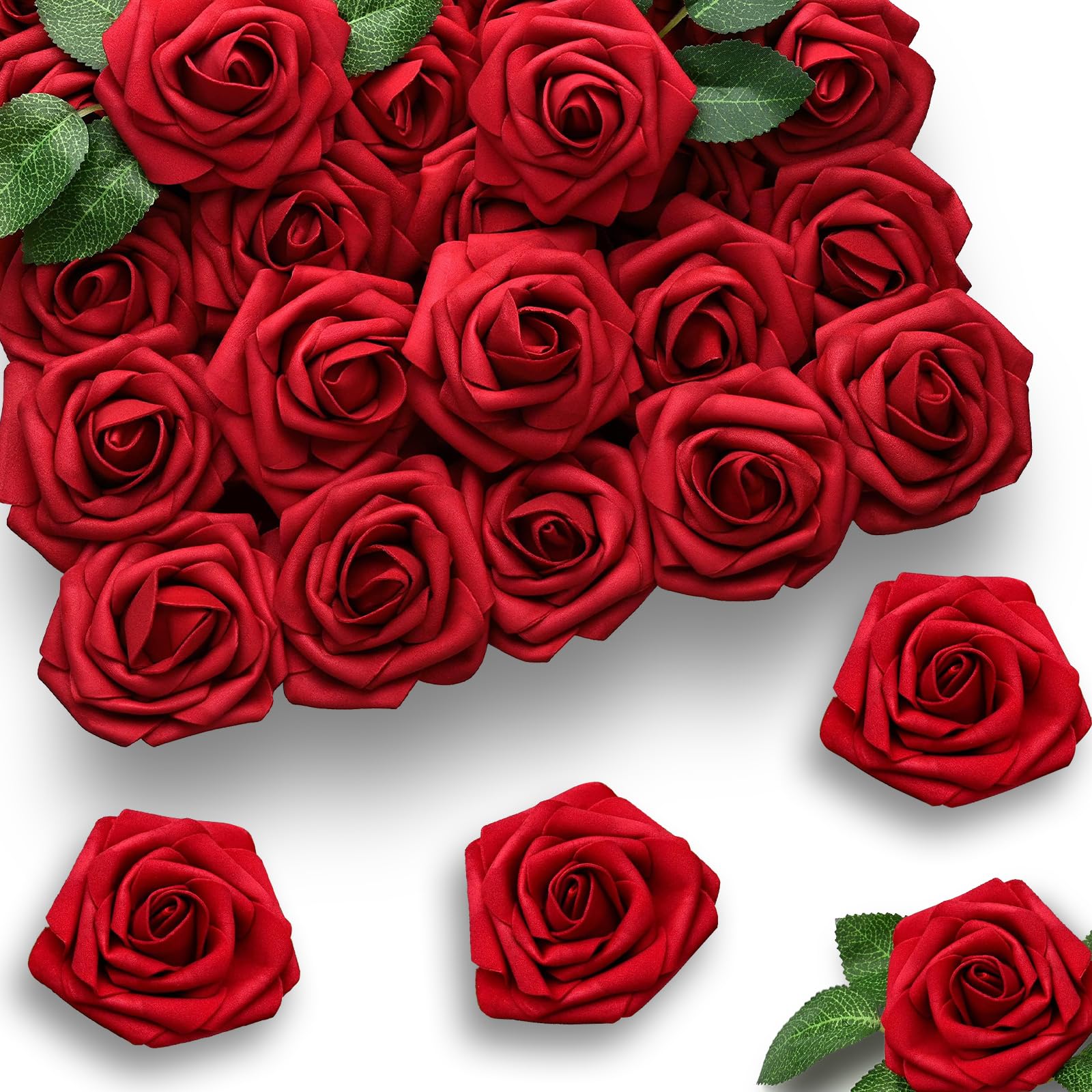 25 Pieces Red Roses Artificial Flowers Bulk Small Silk Fake Roses Flower Heads for Wedding Bridal Shower Flower Wall DIY Crafts Bouquet Decoration Home Decor image 5