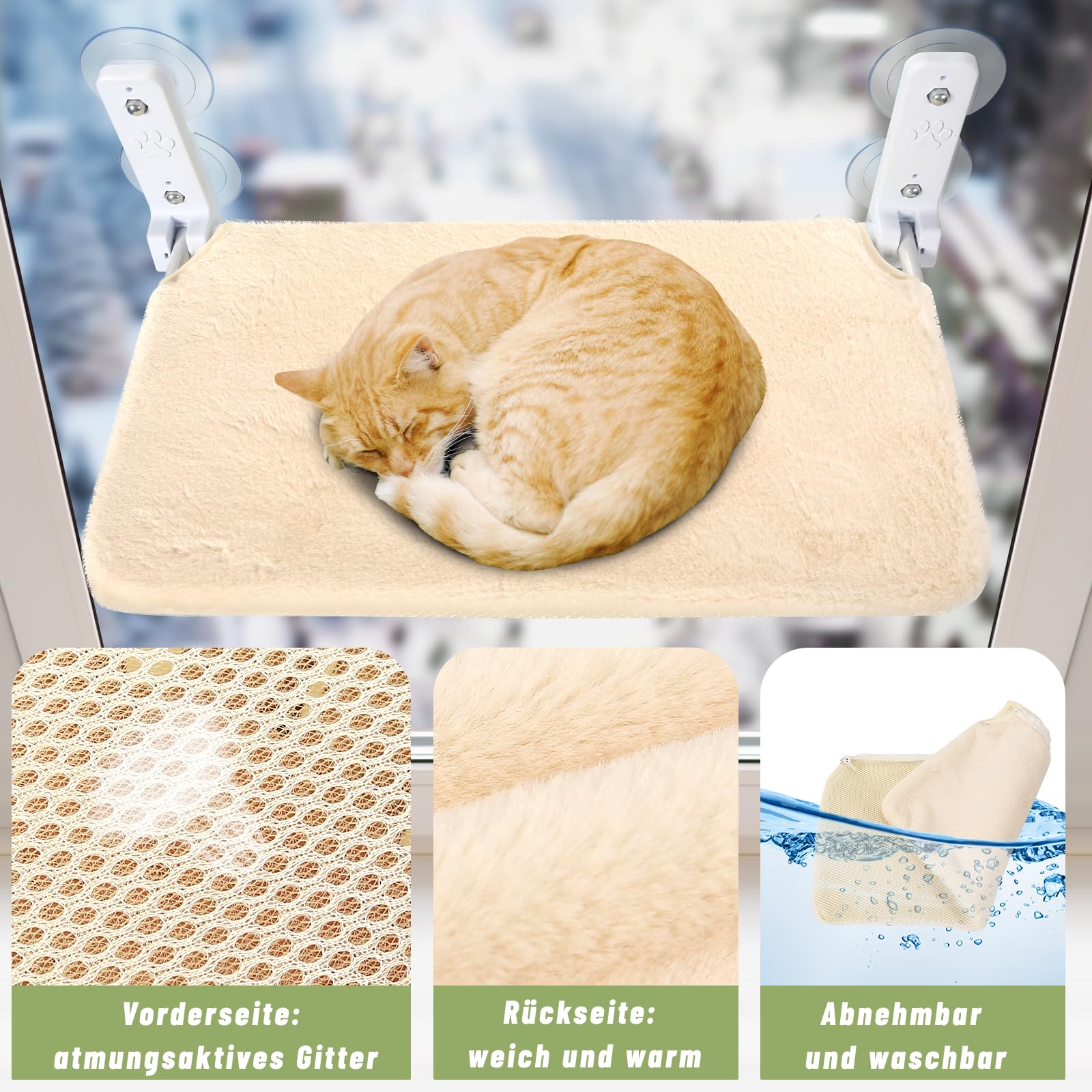 Katzenhängematte Fürs Fenster – Mit Saugnäpfen, Bis 22 Kg Belastbar | Klappbar, Waschbar & Platzsparend Für Katzen