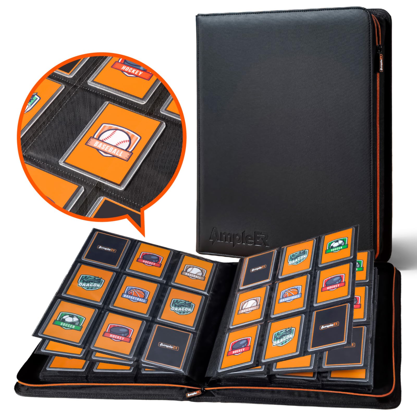 Ampleer Toploader Binder, 9 Pocket Sleeves Trading Card Album Book, Side Loading Ringless Hold 252 35pt 3x4 Top Loader for TCG Storage