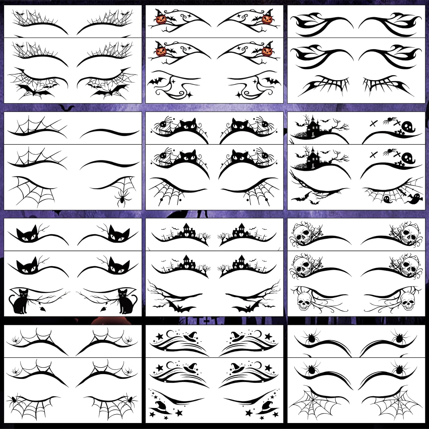 12 Pairs Christmas Face Makeup Patches, Xmas Tree Santa Claus Eyeliner Stickers Decals Snowman Small bell Temporary Tattoo for Women Girls Fake Tattoos, Christmas Stocking Stuffers Party Supplies(Halloween Eye Tattoo)