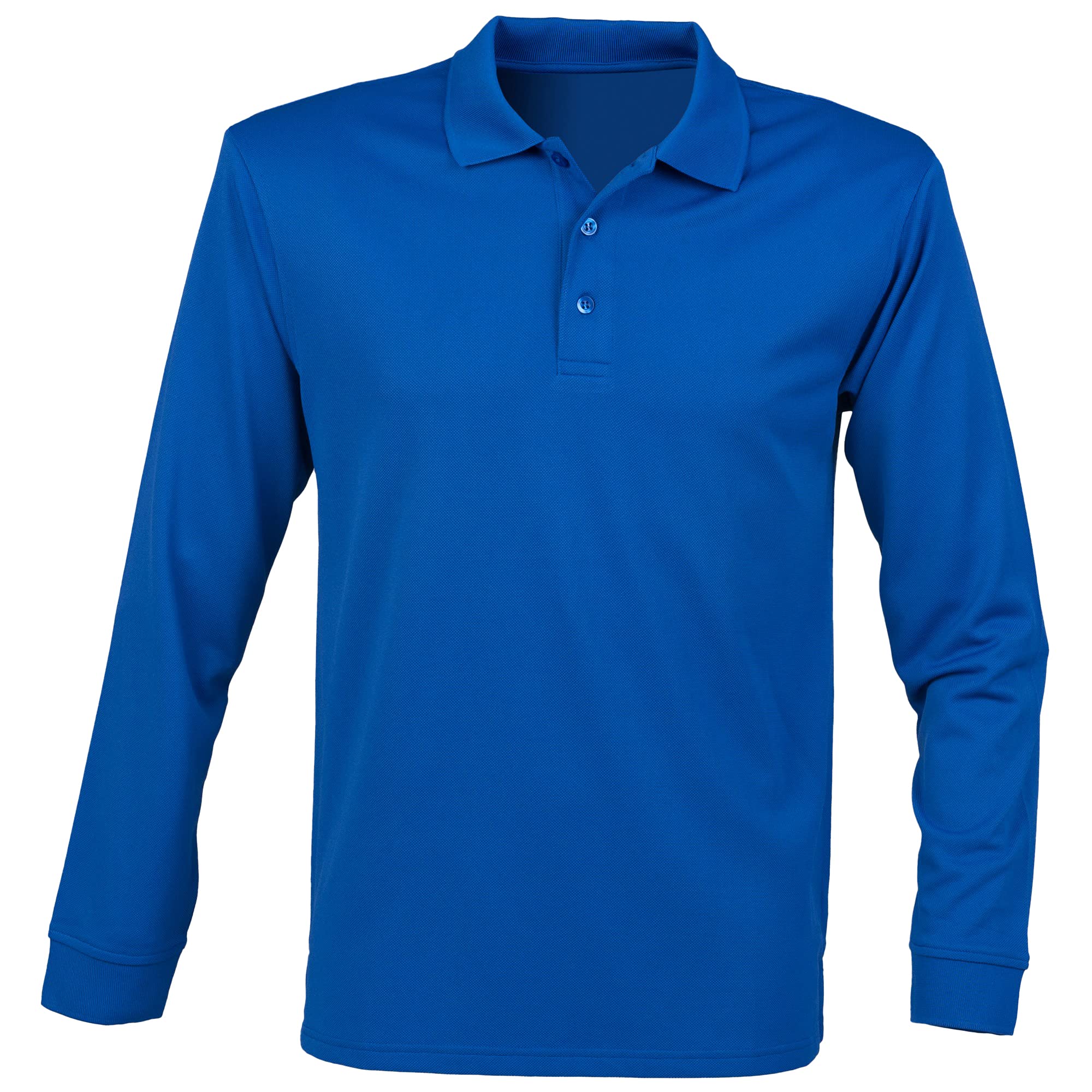 Henbury Mens Coolplus Moisture Wicking Long Sleeve Polo Shirt (XXL) (Royal)