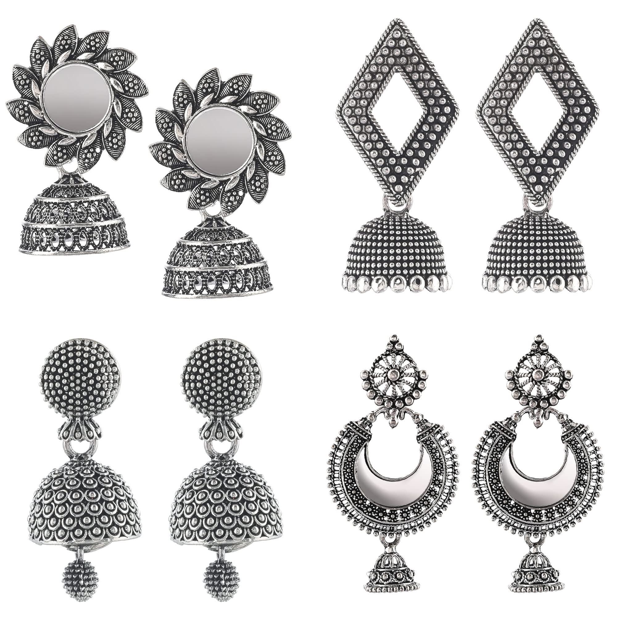 Yotog Stylish Trendy Silver Oxidised Jhumki Earrings Combo For Girls and Women - Set of 4 (B0BF9QRSJ5) Amazon Price History, Amazon Price Tracker