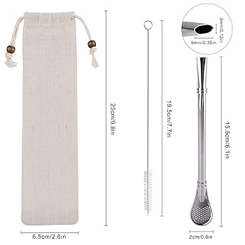 Cannuccia Metallica Riutilizzabile Per Mate | 5 Pezzi Con Filtro E Spazzola Pulizia - Foto 4