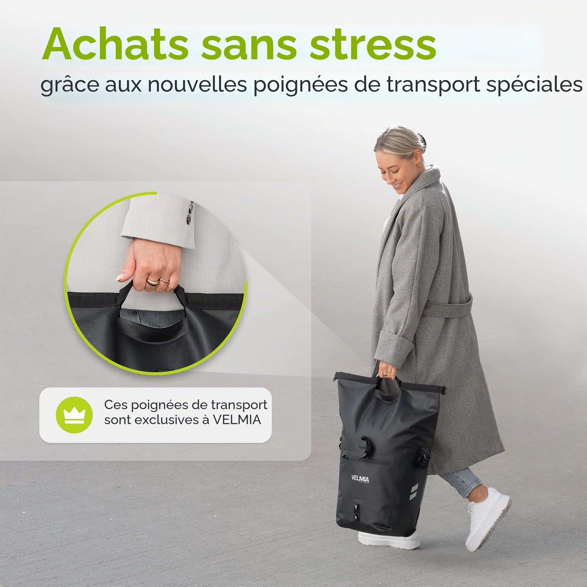 Velmia Sac de vélo étanche pour porte-bagages avec poignée de transport