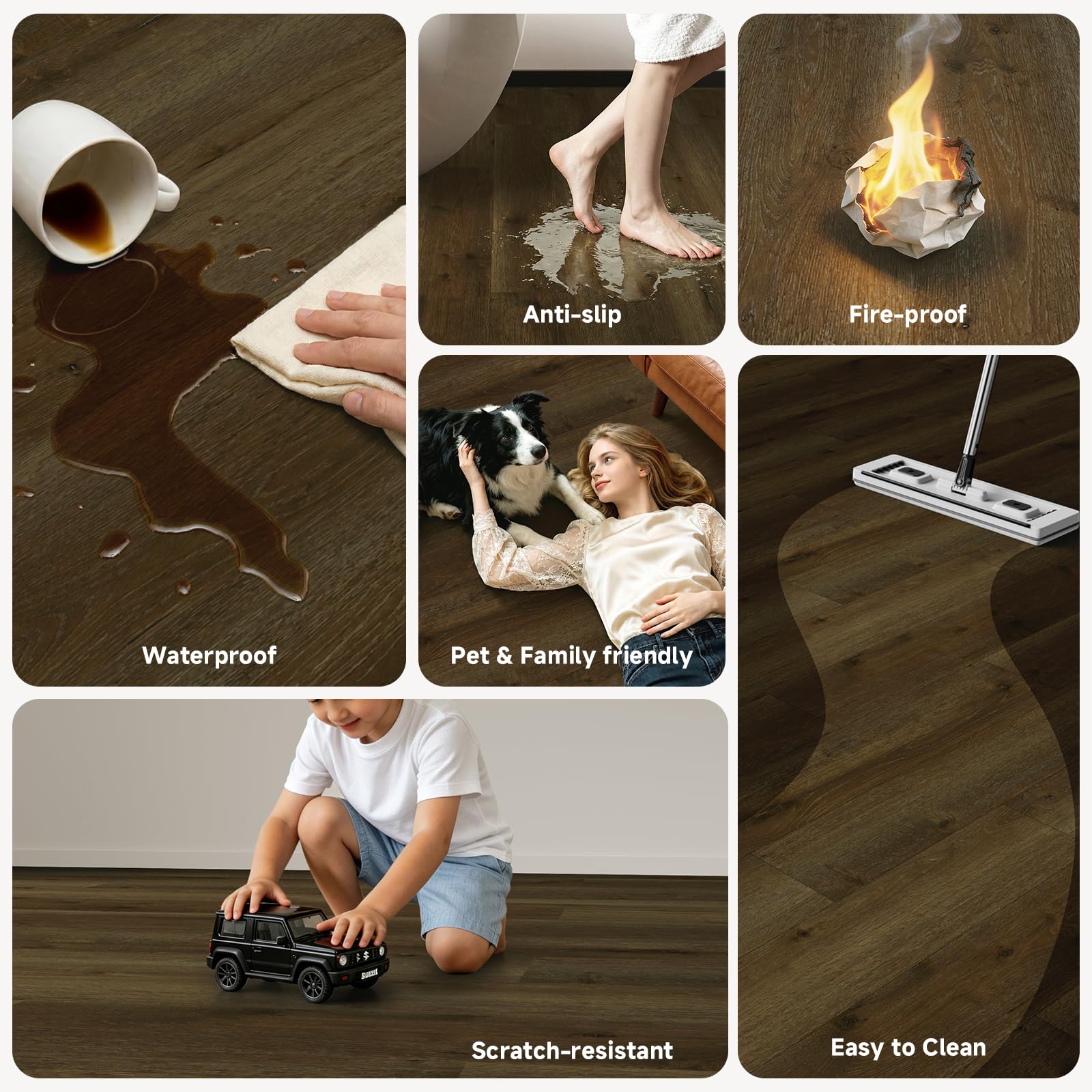 Pavimenti in vinile Peel and Stick, legno espresso, 18 assi 27 mq