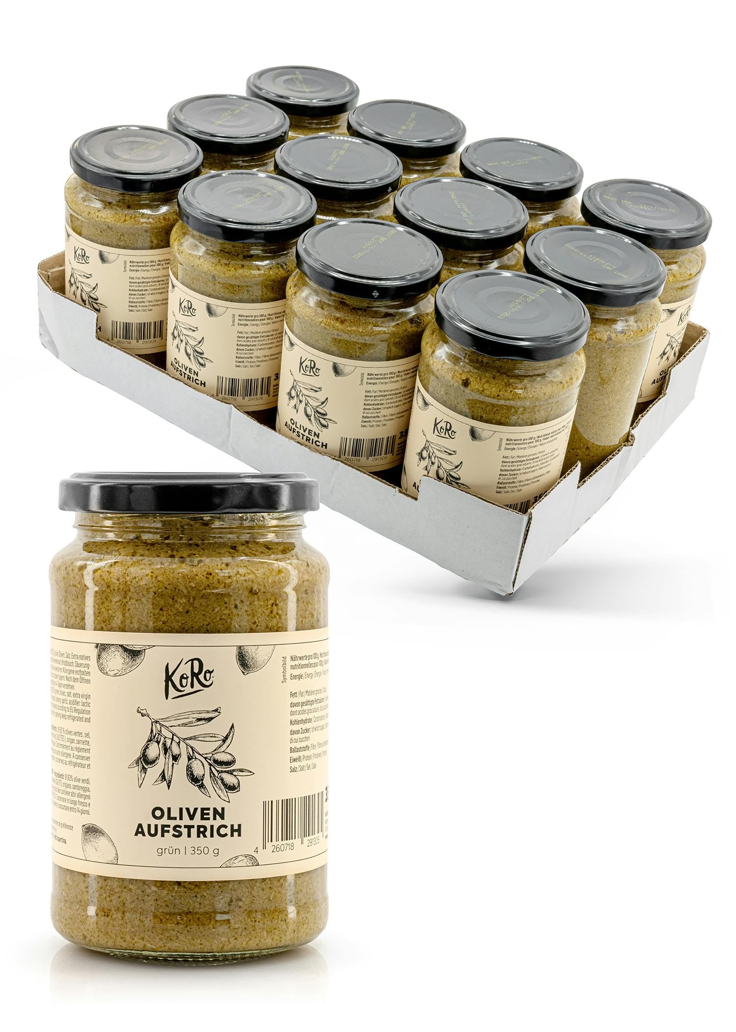KoRo - Oliven Aufstrich grün 12x 350 g - mit hochwertigem Olivenöl - geschmacksintensiv - vegan