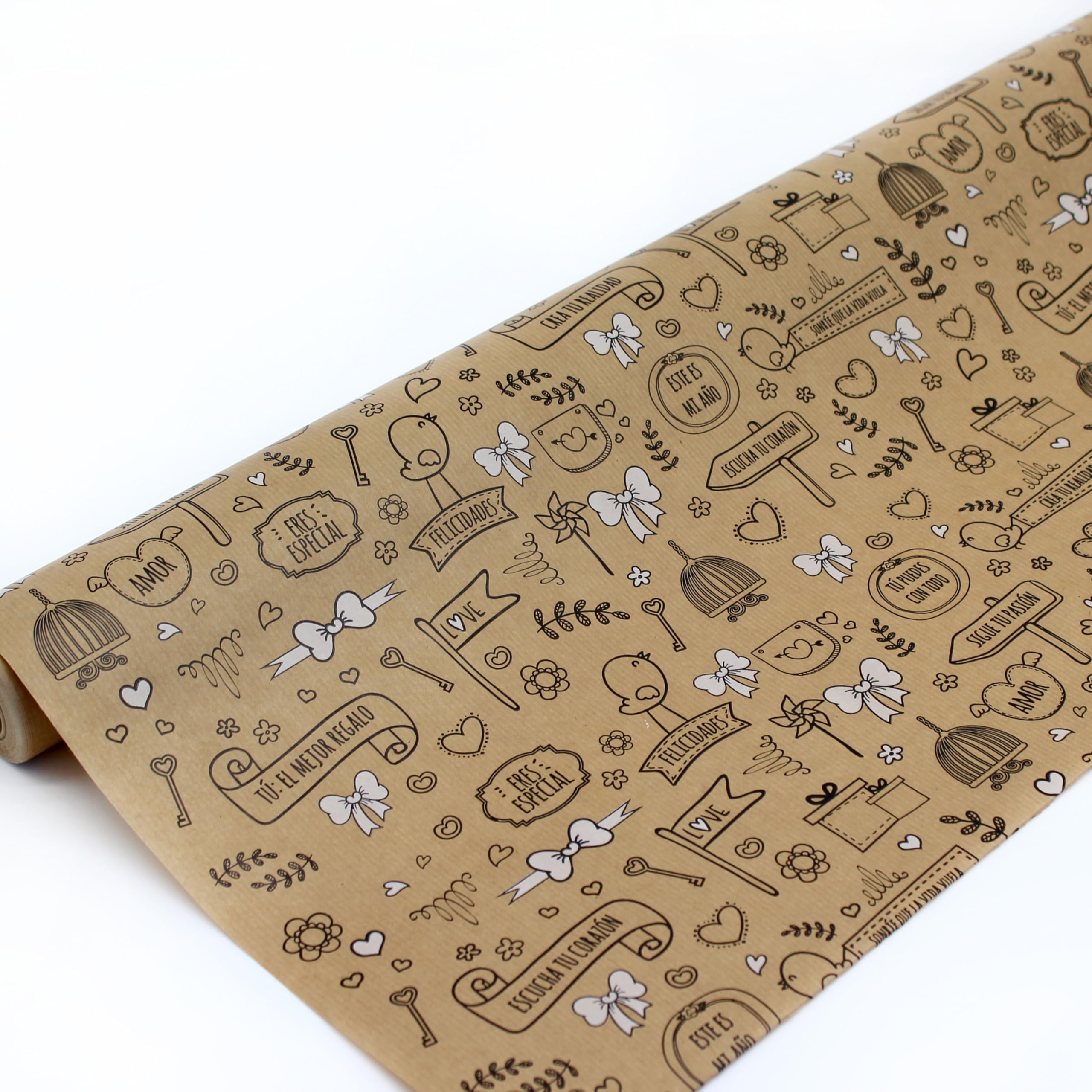 Papel de regalo kraft en rollo de 62CM x 25M con diseño de pollitos. Ideal para: Comercios, envolver regalos, aniversarios, cumpleaños y Navidad. (POLLITOS)