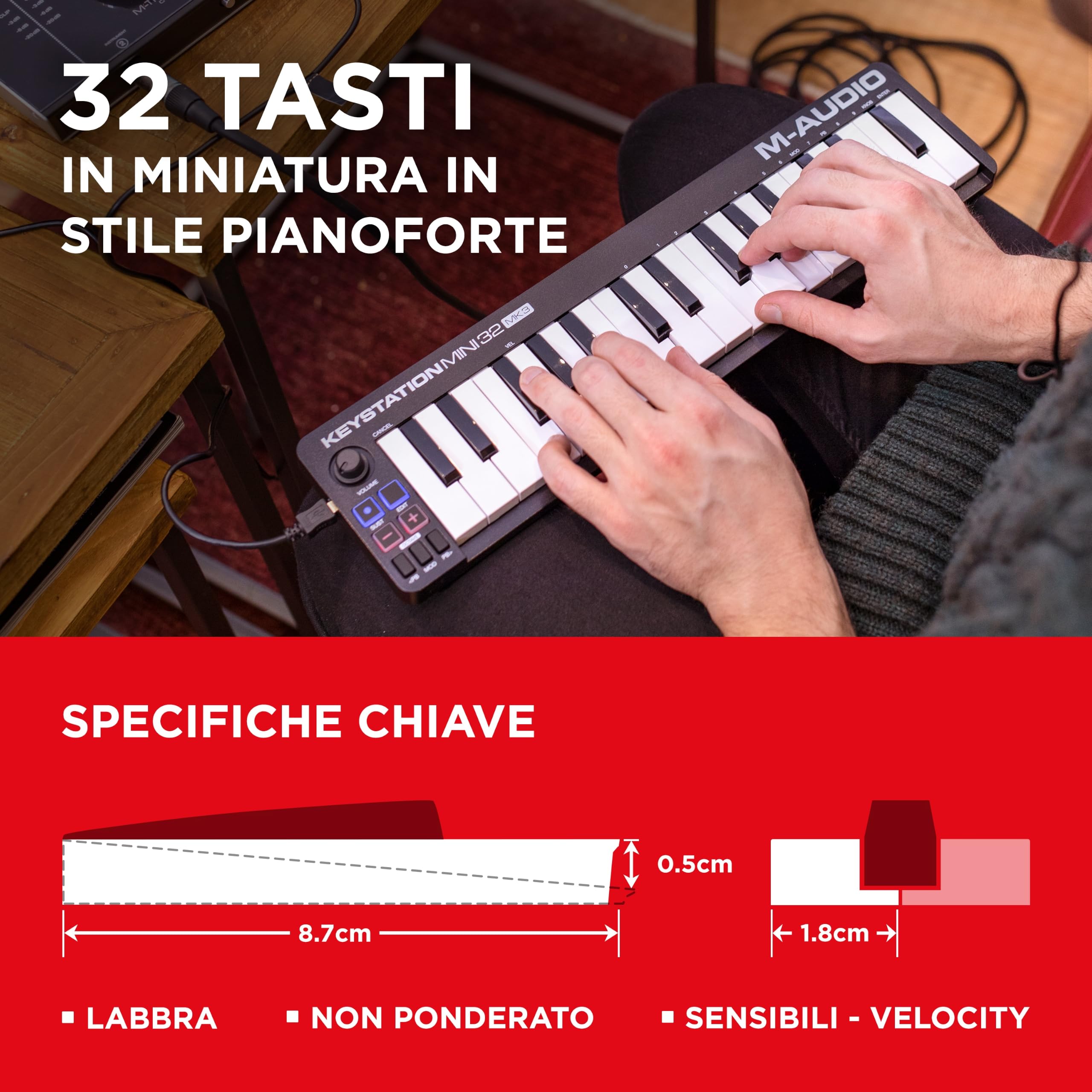 M-AUDIO Keystation Mini 32 MK3 Controller USB MIDI | Mini Tastiera Portatile, 32 Tasti Sensibili alla Velocita e Software DAW di Registrazione Incluso