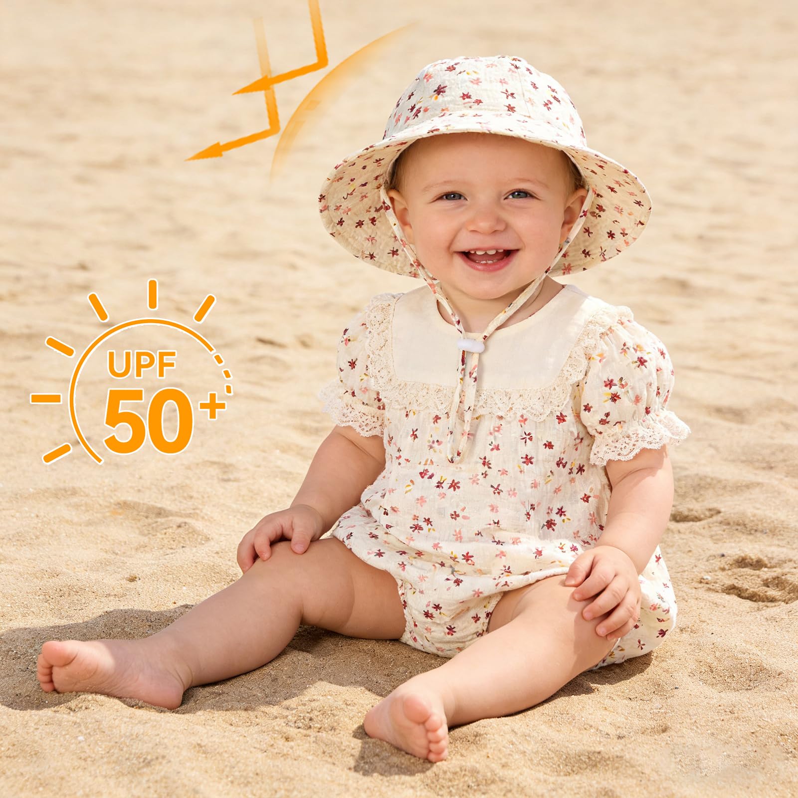 MASOCIO 2 Pièces Chapeau Anti UV Bébé Enfant Bob Soleil Garçon Fille Casquette de Plage d'été Réglable 0-24 Mois - 4
