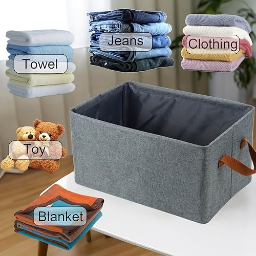 Miniatura 2 de 4 cubos de almacenamiento de tela, cestas de organización para estantes, organizador de armario de lino de 15 pulgadas con asas, marco de metal,