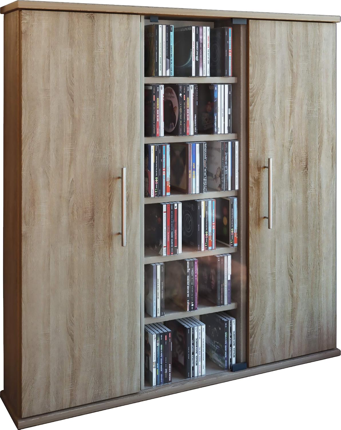 VCM Wooden CD DVD Stand Shelf Cabinet Storage Stand Shelf Santo Glass Door Sonoma Oak