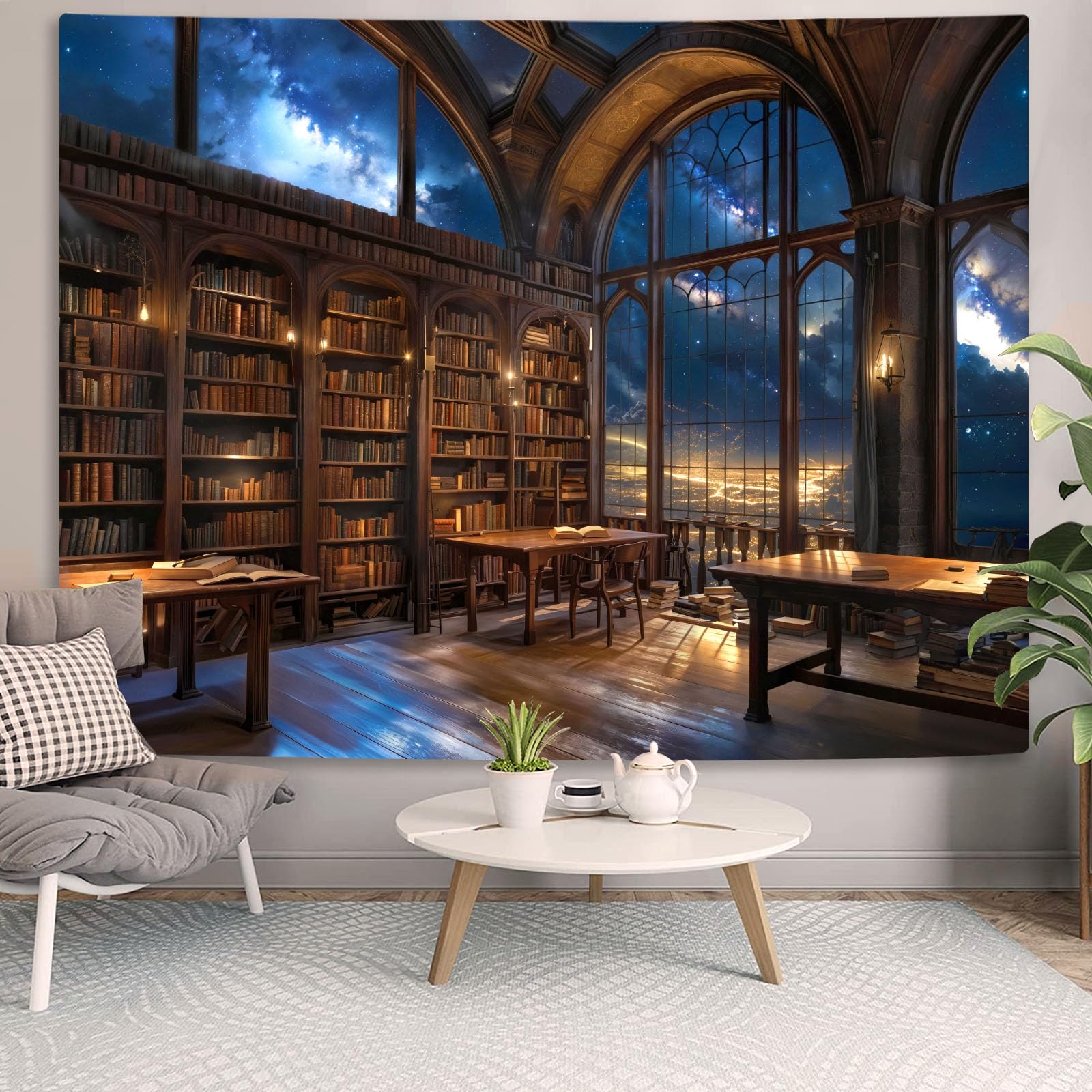 Accnicc Botanical Bookshelf Tapestry Lush Green Plant Book Shelf Tapestries Wall Hanging Art Vintage Retro Potted Plants Academics Library Book Tapestry for Bedroom Living Room Dorm 80 x 60 inch: Brown Blue 80L" x 60W"