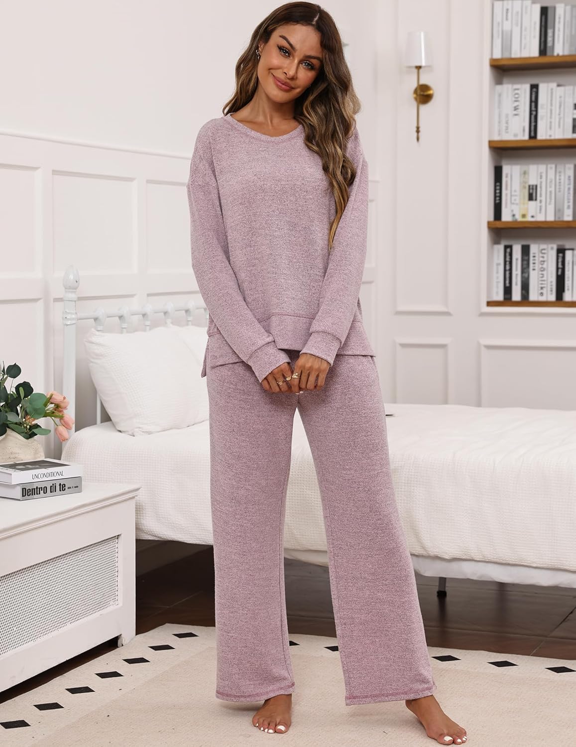 ZMJ Women's Cute Lounge Set Long Sleeve 2 Piece Pajama Outfit Casual Fall Sleepwear with Pockets - Image 4
