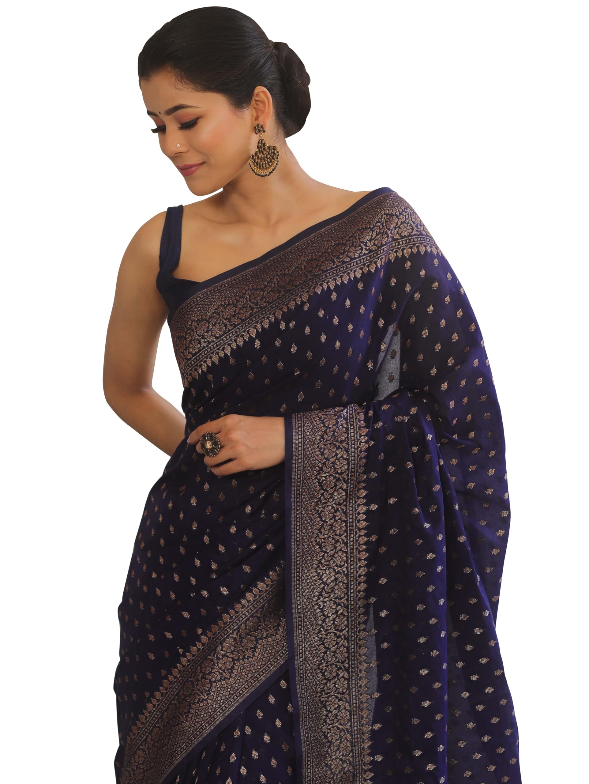 shasmi Women's Blue Printed, Embroidered, Embellished Bandhani Georgette Party Sari collections With Blouse Piece for Wedding sadi (P-237)-picture-36
