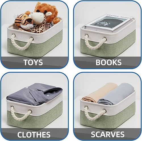Miniatura 4 de Temary Canastas de almacenamiento pequeñas de tela para armario, paquete de 6 cajas de almacenamiento decorativas con asas de cuerda para organizar