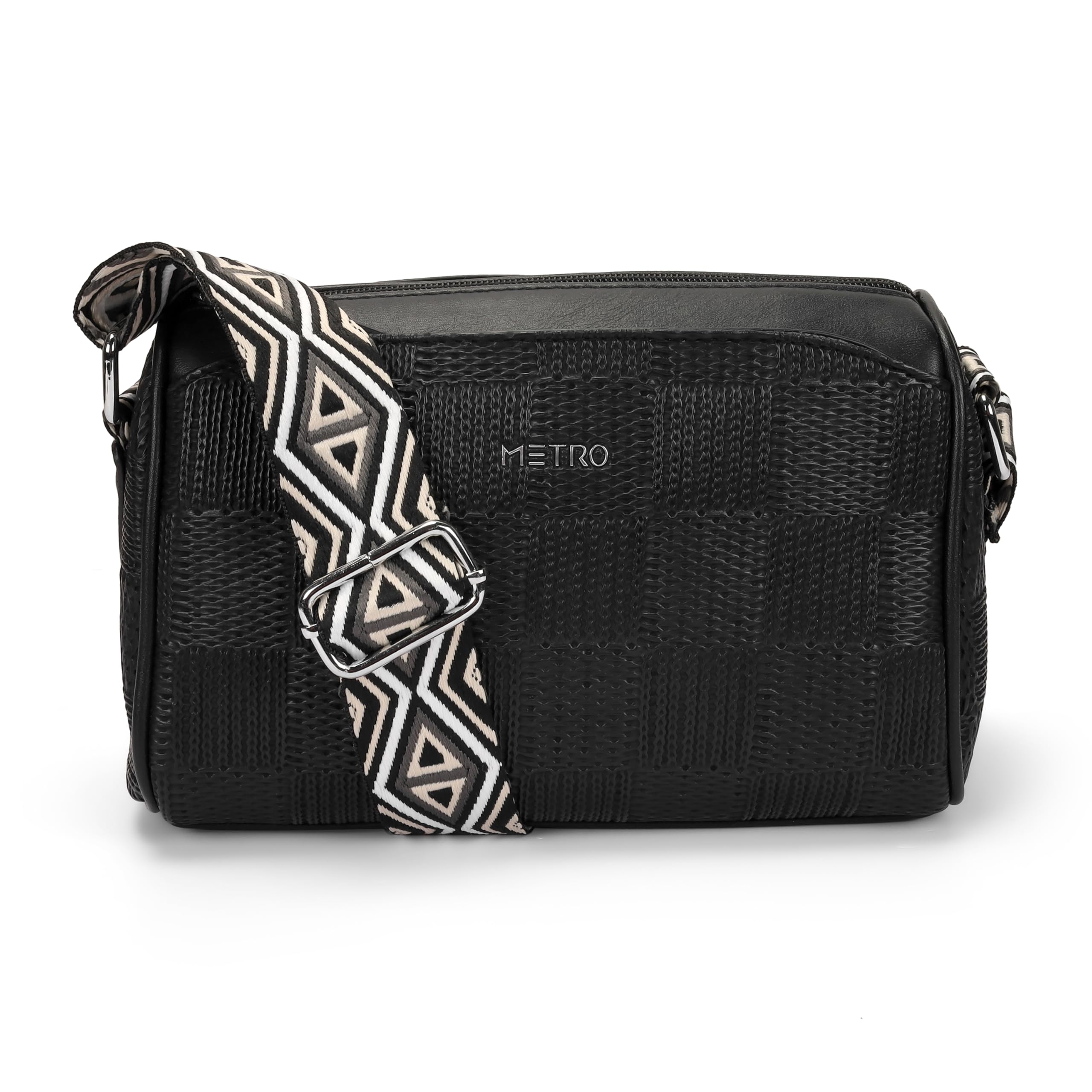 Women Casual Faux leather Soft Body Zipper closure Check Sling Bag-image-6