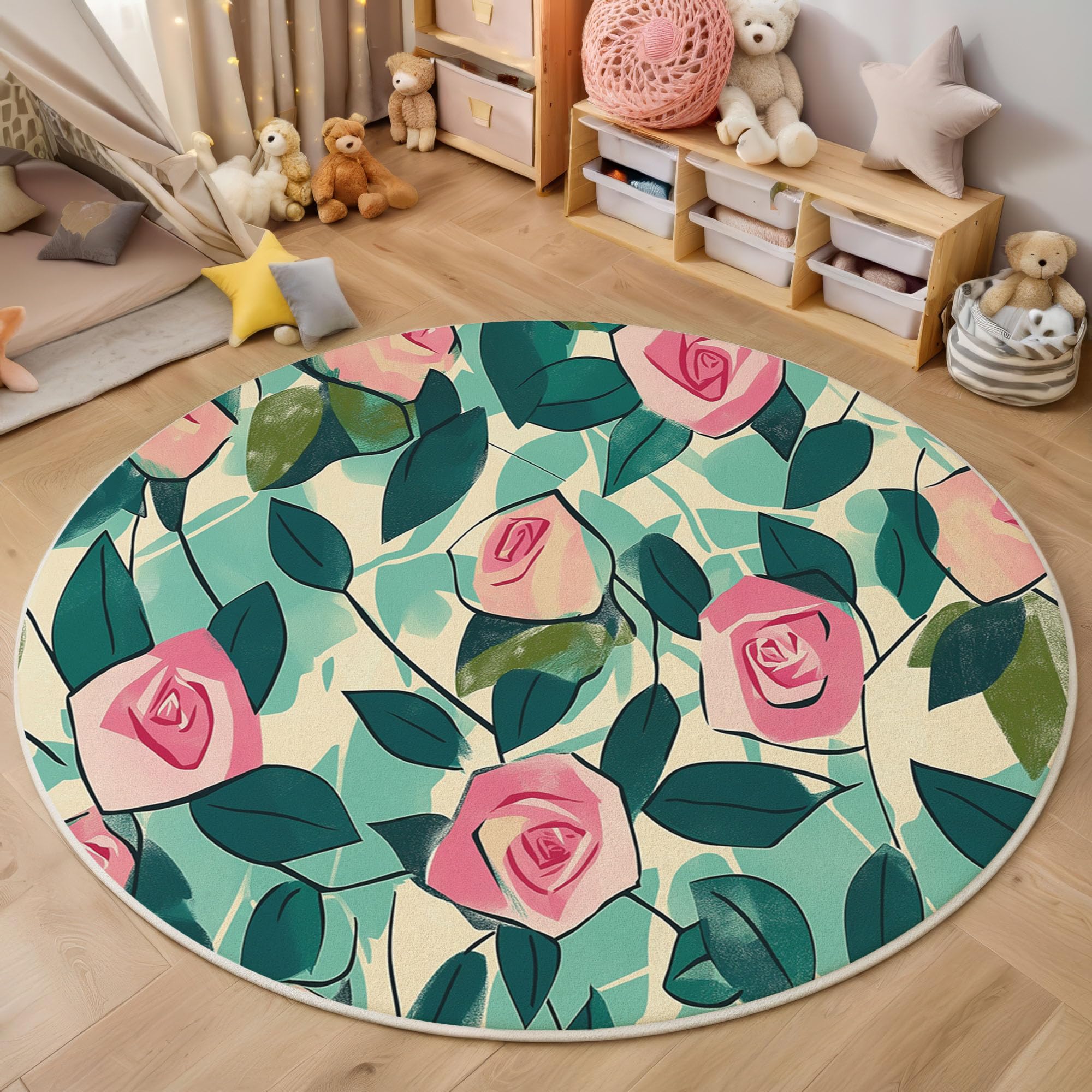Tapis rond rose 120cm de sol antidérapant pour sécuriser la cuisine