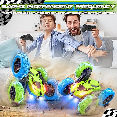 Miniatura 6 de cosone Coche de juguete a control remoto para niños, 4WD 2.4Ghz de doble cara giratoria de 360 todo terreno RC con luces frías, regalos de