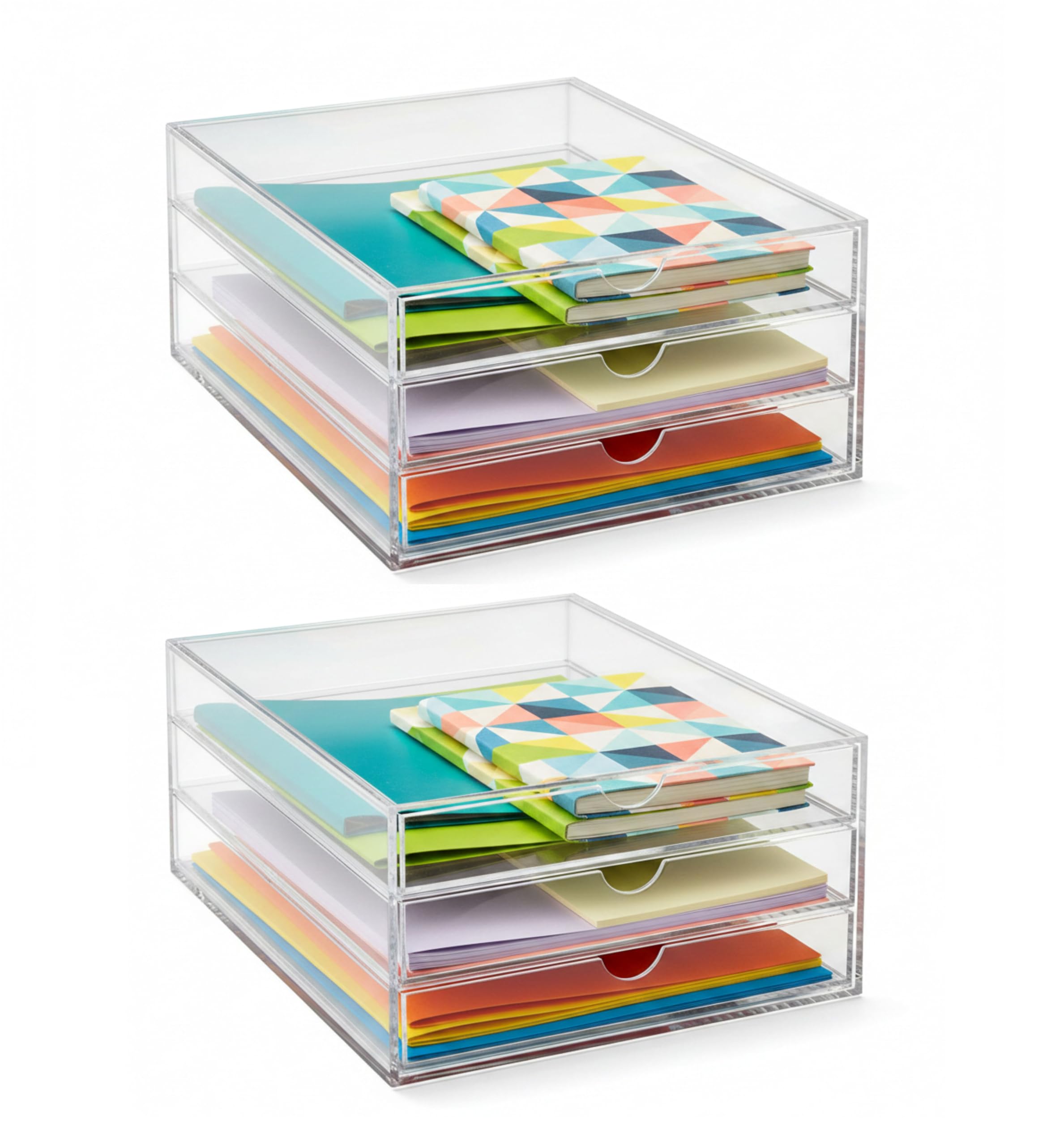 OSCO Portrait Clear Acrylic 3 Tier Paper Sorter 2 Pack, A4 Document Storage, Filing Drawers, Paperwork Organiser, Desk Tidy, Cosmetic Storage, Lego Sorter, Coffee Capsule Pods Holder — image 1
