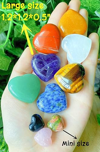 Miniatura 4 de QINJIEJIE 7 chakras de cristal de corazón de 1.2 pulgadas, piedra grande, cuarzo rosa, cristales curativos de amor, pulgar, palmera natural,