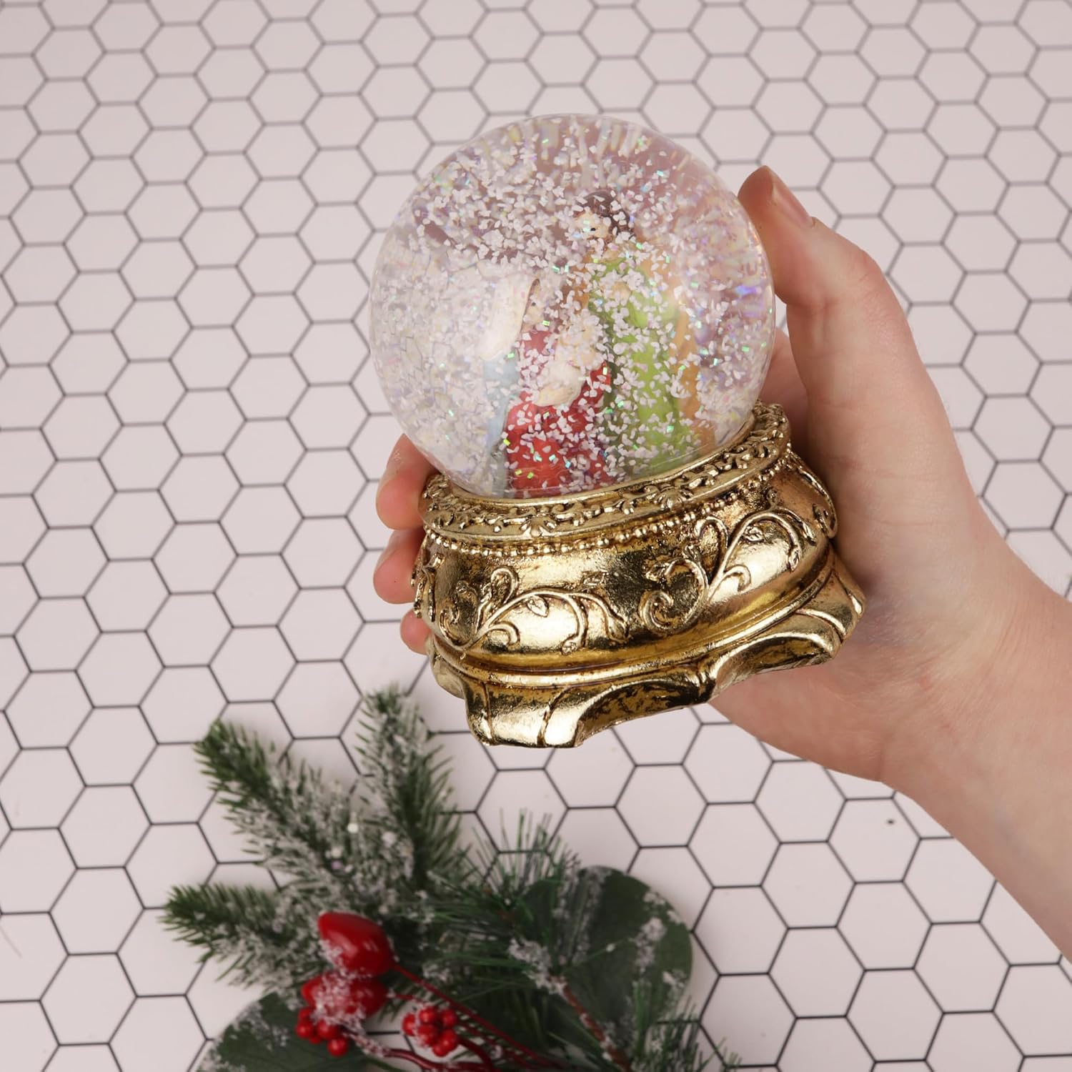Needzo Nativity Scene Snow Globe, Holy Family Glitter Dome, Christmas Decorations, 4.5 Inches