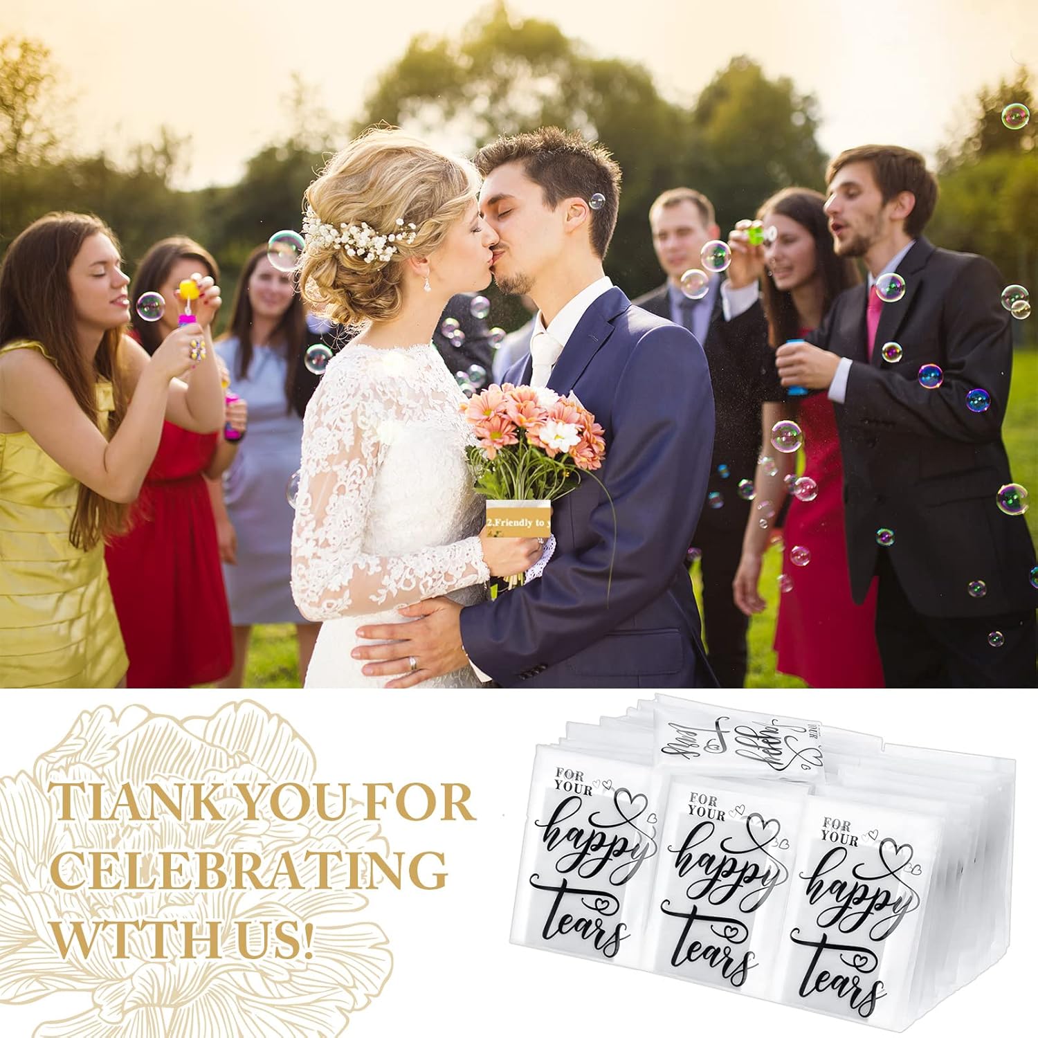 Lincia 120 Packs Wedding Tissues for Guests 3 Ply Happy Tears Tissue Packs for Wedding Bulk Individual Facial Travel Welcome Bag Stuffers for Bridal Favors Guests Gifts